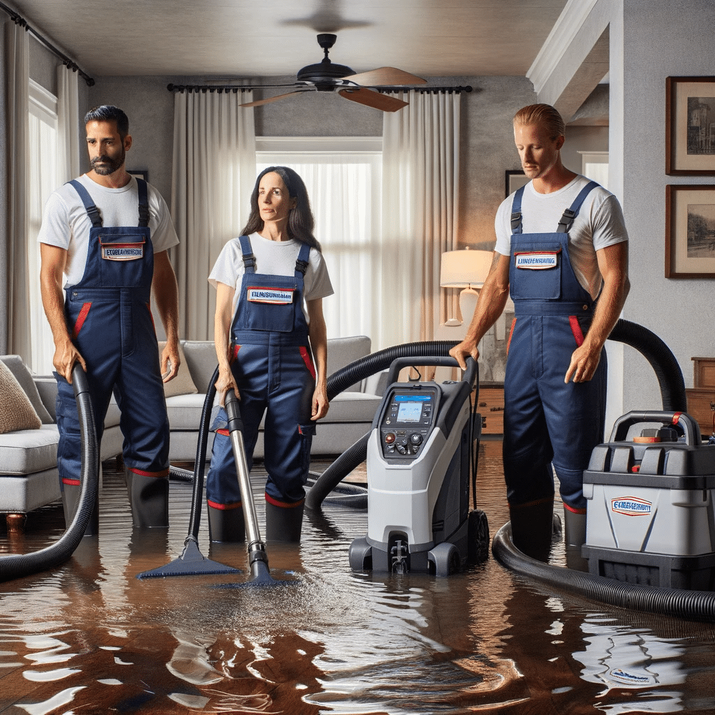 Inside a flooded Columbus Ohio home team is extracting water from the carpet