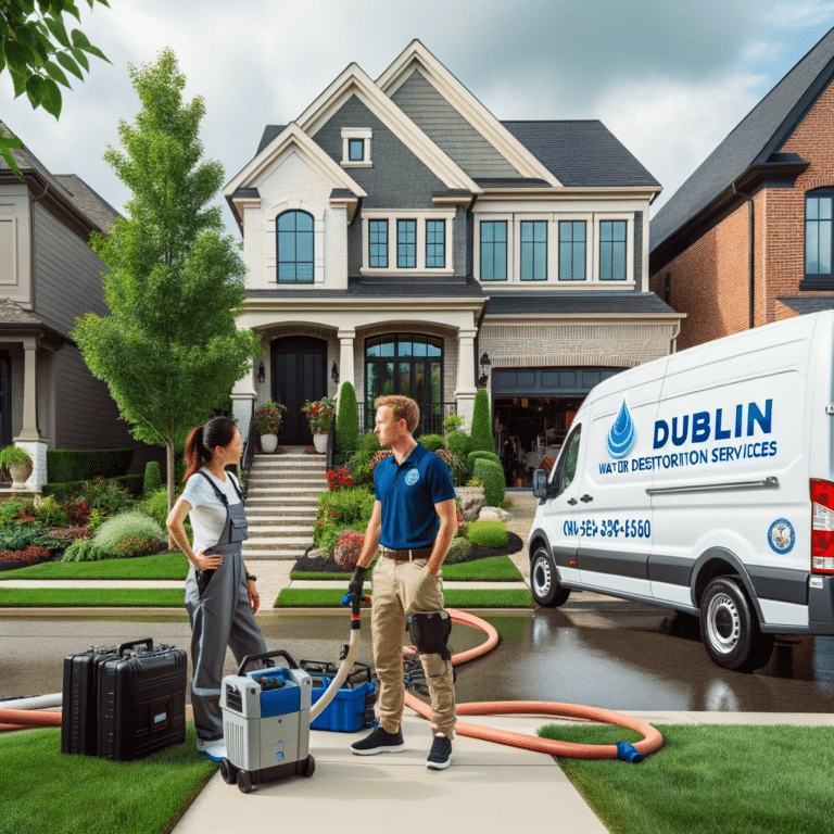 Restoration company performing water damage restoration services in Dublin, Ohio. Illustration