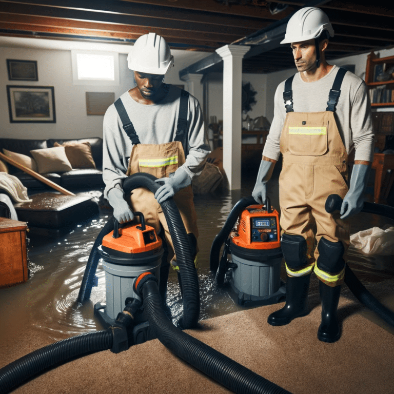 iDry Columbus technicians removing the water due to a flood damage in New Albany, Ohio