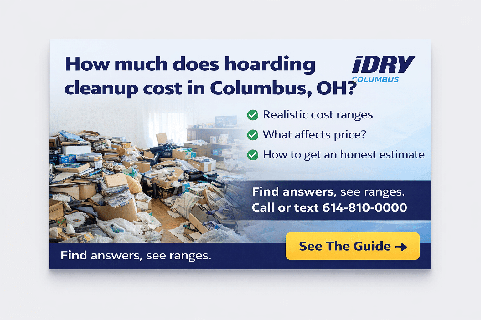Hoarding cleanup cost guide for Columbus Ohio showing realistic price ranges and pricing factors